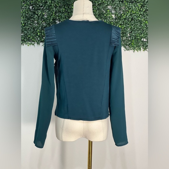 Zara W&B Collection Teal Ruffle Front Long Sleeve Square Fit Top Size Small - Picture 3 of 9
